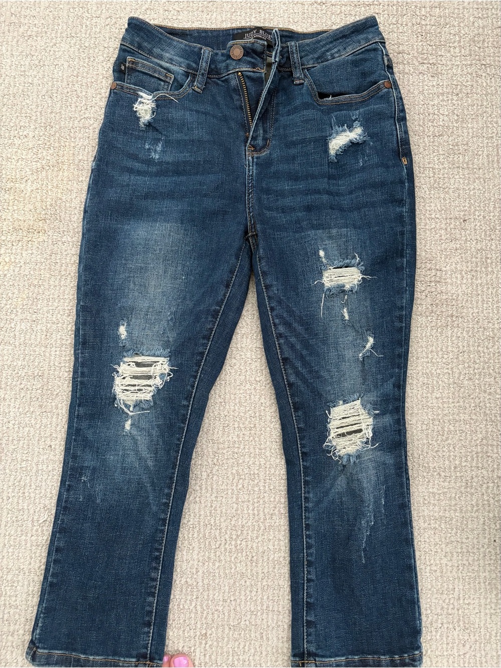 Judy Blue Dark Blue Distressed Boyfriend Jeans